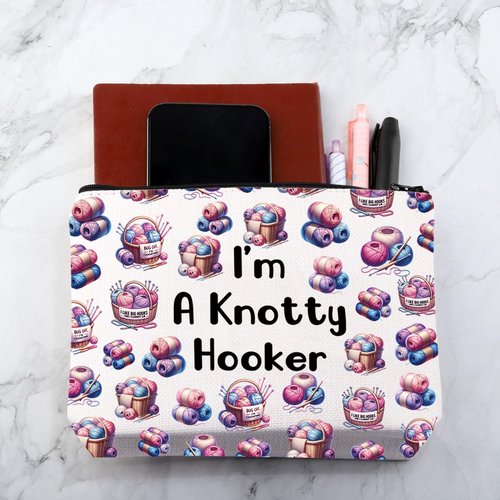MNIGIU Yarn Crocheter Gift Funny Crochet Cosmetic Bag Crocheting Bag I'm A Knotty Hooker Knitter Gift (Knotty Hooker Bag)