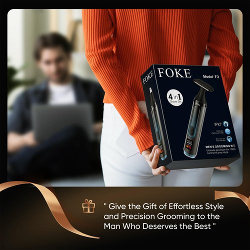 FOKE Back Shaver for Men, Ultra-Wide 1.8" T-Shaped Head, Travel Case, LED Display Mens Back Shaver Rechargeable with Long Handle, Safety Lock, IPX7, Multi-Functional Back Trimmer for Men,(Ink Blue)
