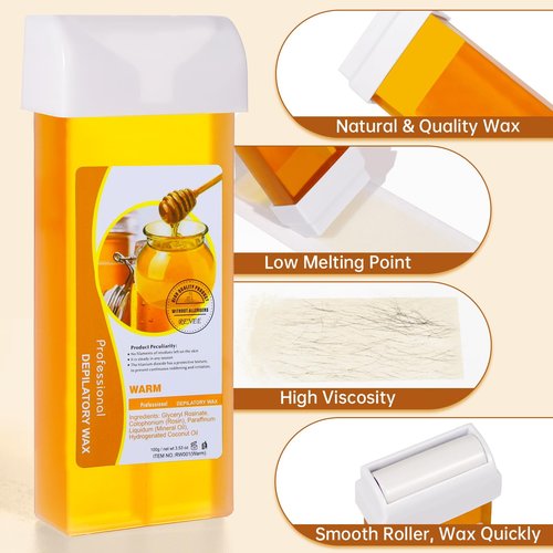Roll on Wax Refill: 6 Honey Wax Roller Refill - At-Home Hair Removal Cartridge for Body Legs Arms (100g/3.53oz, 6 Pack)
