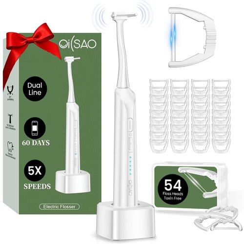 Electric Flosser for Teeth & Adults with 54 Refill Heads + 5 Speeds, Gentle Gliding Floss for Sensitive Gum Care,Water Flosser Alternative,Sonic Oscillation Deep Cleaning for Plaque,No Break