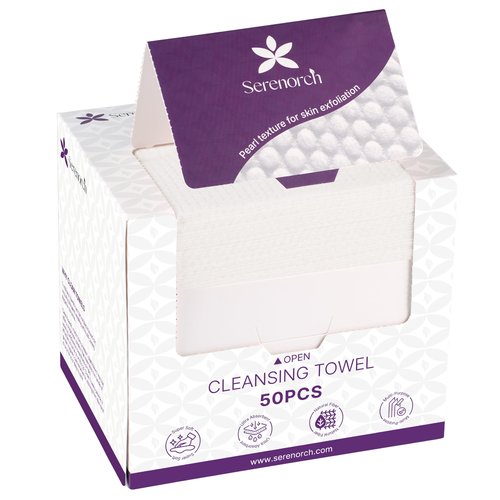 Serenorch Disposable Face Towels XL 50 Count, Pearl Texture Facial Tissues for Deep Cleansing, Ultra Thick Makeup Remover Dry Wipes, Lint Free Cotton Tissue for Sensitive Skin
