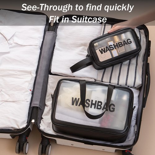 BIRDDIE Clear Travel Bags for Toiletries,3 Pack Toiletry Bag,Matte Translucent Toiletry Bag,Makeup Bag With Handy Handle,Travel Pouch,Makeup Cosmetic Organizer for Travel Essentials(Black)