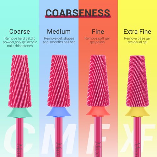 MelodySusie Professional 5 in 1 Nail Drill Bits, 3/32'' Carbide Tungsten Multi-function Bits, Suitable for Manicure Pedicure Cuticle Gel Polishing, Technicians Bits, Pink Blossom, Series Bit-M