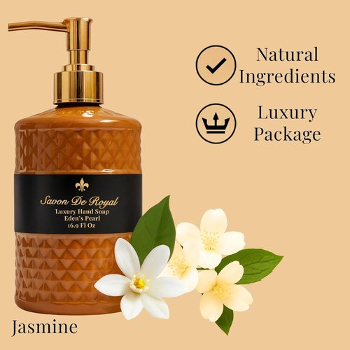 Savon De Royal Luxury Liquid Hand Soap - Jasmine Scent, Moisturizing & Vegan | 16.9 Fl Oz Refillable Bottle