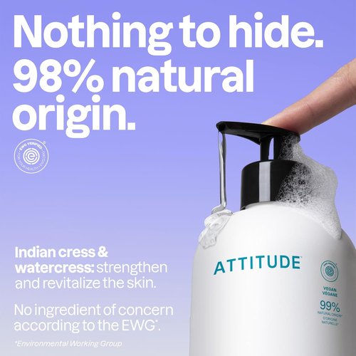 ATTITUDE Liquid Hand Soap - EWG Verified, Plant-Based & Vegan, Unscented | 16 Fl Oz (Pack of 6)