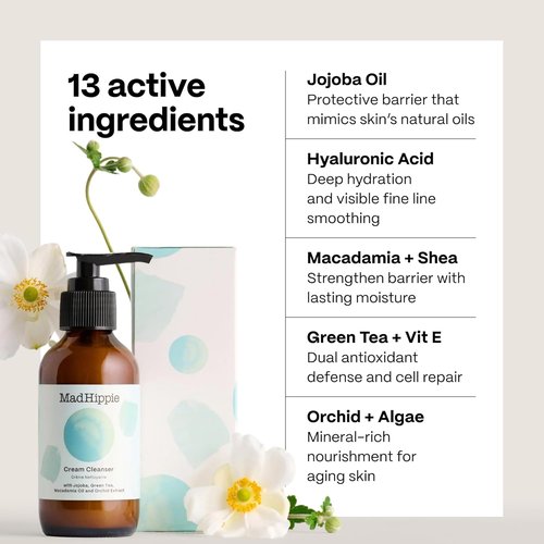 Mad Hippie Cream Cleanser - Gentle Formula with Hyaluronic Acid & Jojoba Oil, 4 Oz for Skin Barrier Protection