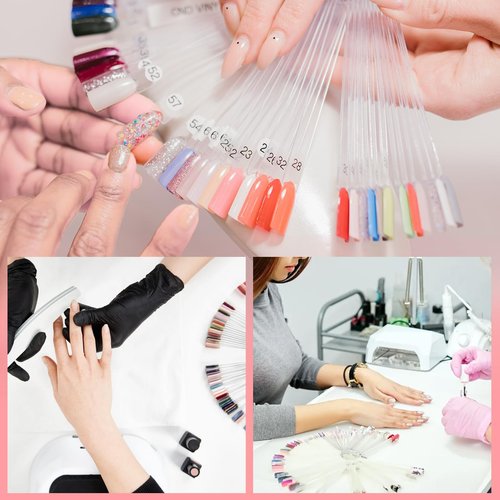 CZWESTC 300 Pcs Nail Swatch Sticks with Number Stickers, Clear Square-shaped Nail Polish Sample Swatches with Ring for Color Display and DIY (50 pcs/string)