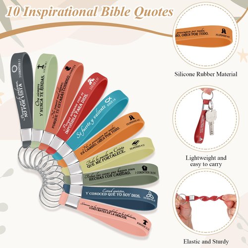 Fumete 20 Pcs Spanish Christian Easter Gifts Bulk for Women Regalos Cristianos En Español Llavero Cristiano Para Mujer En Español Spanish Bible Verse Makeup Bags Keychain(Bright Color)