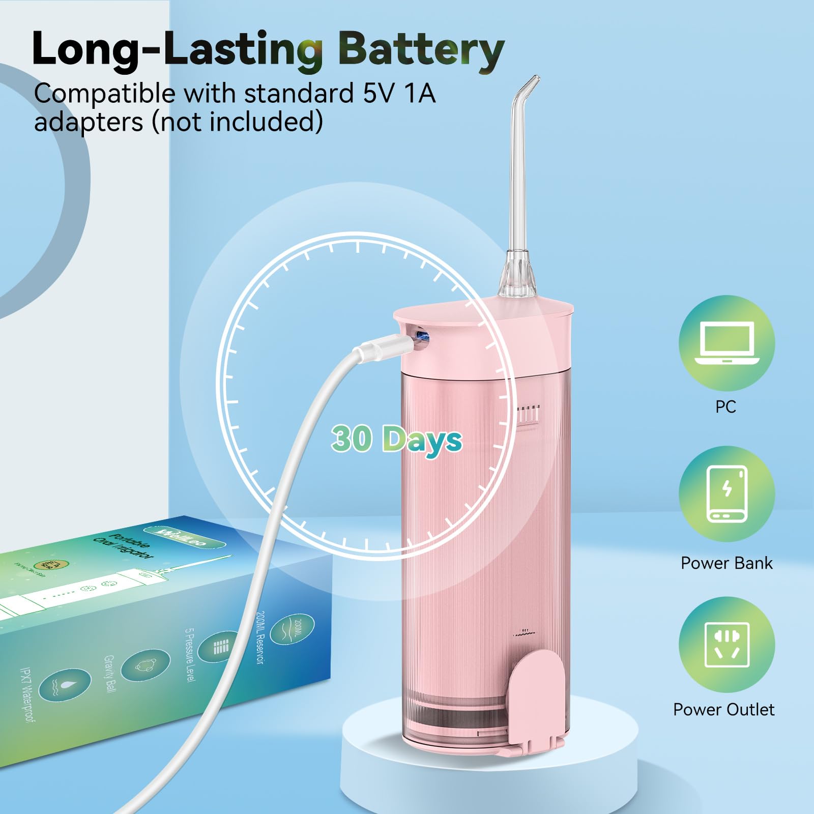 WellLeo Mini Water Flosser for Teeth,Travel Dental Flosser Picks, Portable Oral Irrigator with Telescopic Water Tank, 5 Modes IPX7 Waterproof Tooth Flosser for Brace, Sensitive Teeth, with Storage Bag