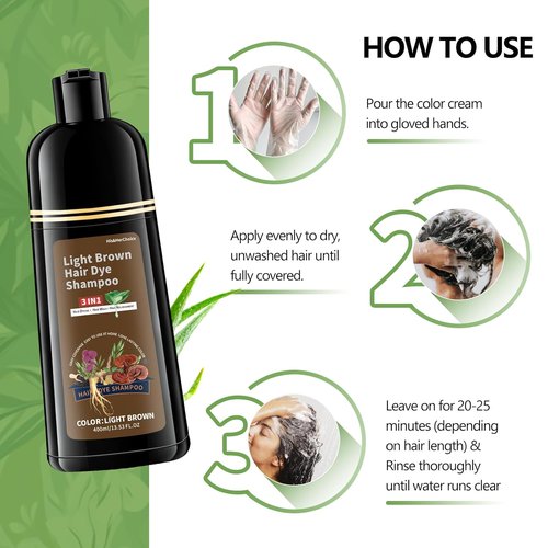 HIS&HERCHOICE Light Brown Hair Dye Shampoo - 3-in-1 Gray Coverage | Ammonia-Free, Herbal Ingredients