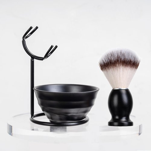 Shaving Brush Set for Men, 3in1 Shaving Set includes Synthetic Shaving Brush with Steel Stand and Resin Bowl (3pcs)