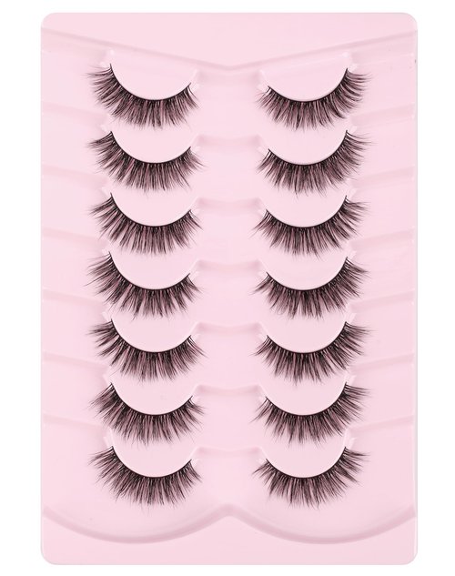 Onlyall Natural Lashes Wispy Lashes Natural Look False Eyelashes Natural Flared Eyelashes False Eye Lashes Soft Fluffy Lashes 7 Pairs D75