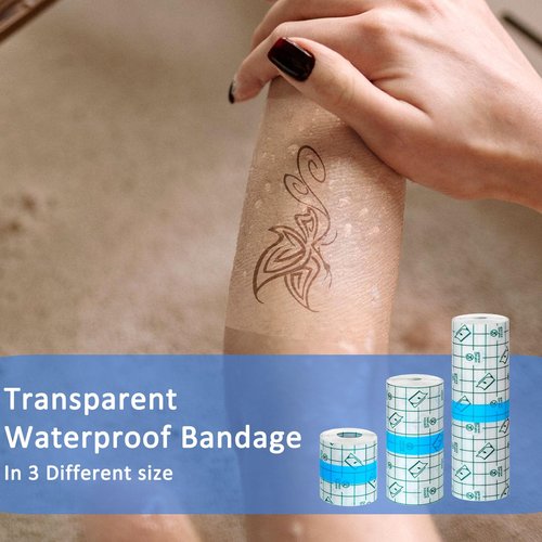 Beieverluck 24 Rolls Tattoo Aftercare Bandage Waterproof (2 Inch, 4 Inch, 6 Inch Wide) Second Skin Tattoo Cover Tape Tattoo Healing Wrap Tattoo Supplies for Swimming, Shower, Wound Initial Healing