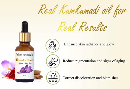 Blise organic Real Kumkumadi oil - 100% Pure and Natural, Chemical Free, Serum Face Oil, Made with Potent and Rare 30 wild Herbs, Enriched with Saffron and sandalwood and, Non GMO