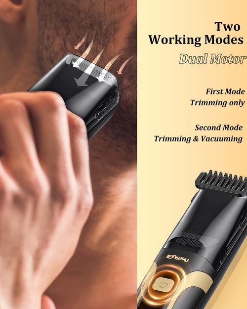 ENSSU Beard Trimmer for Men - Rechargeable Waterproof Electric Trimmer with Auto-Vacuum & Adjustable Length (1-20mm)