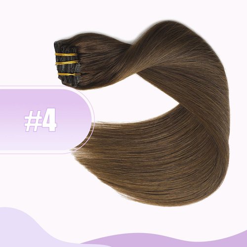 Sindra Human Hair Clip in Hair Extensions, 4 Chocolate Brown Clip in Hair Extensions Real Human Hair for Women, 14inch 100g 6Pcs Remy Natural Human Hair
