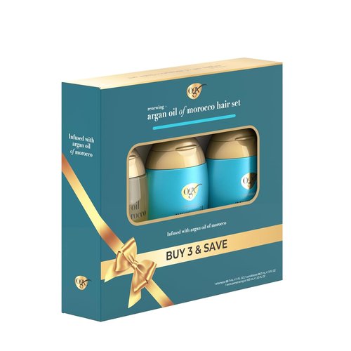 OGX® Renewing Argan Oil Hair Care Set - Damage Repairing Shampoo & Conditioner + Extra Penetrating Oil | Travel Size 2x3 fl. oz & 3.3 fl. oz