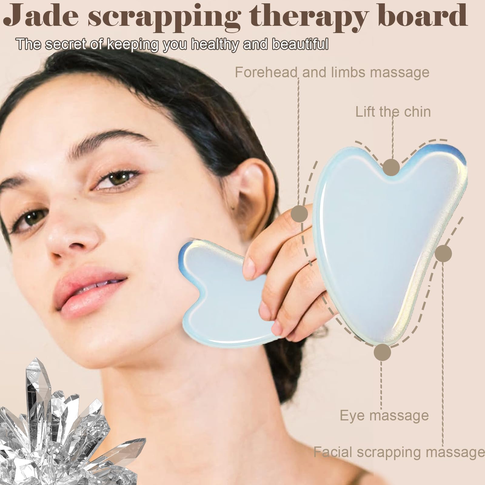 Werncy Jade roller and gua sha, facial roller, women's skincare tool, self-care gift, face, eye, neck massager, relieves fine lines and wrinkles, aventurine, opal, rose quartz