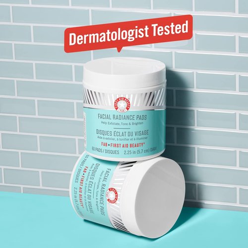 First Aid Beauty Facial Radiance Pads - Daily Exfoliating AHA Pads for Toning & Brightening - 60 Count
