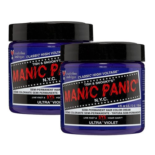 MANIC PANIC Classic Ultra Violet Semi Permanent Hair Color - Blue-Toned Purple Hair Dye for Women & Men That Lasts 4-6 Weeks - Vegan, Ammonia & Cruelty-Free - Create & Mix Custom Shades (4oz / 2pk)