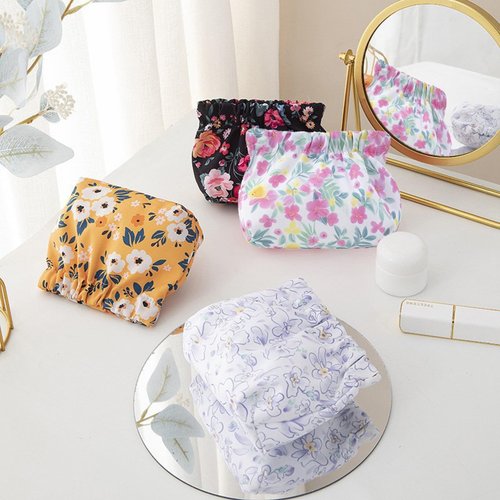 MIAO JIN 4 PCS Portable Mini Cosmetic Bags Flower Coin Purse Lipstick Small Makeup Waterproof Travel Kit Pouch No Zipper Self-closing Accessories Organizer for Headphones Jewelry Women