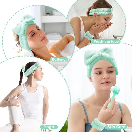 my novel things Facial Cleansing Brush, Spa Headband for Washing Face, Skincare Headband and Wristband Set, 2-in-1 Skin Care face Brush, Come with a Hair Scrunchie, for Massaging Makeup Skincare-Blue