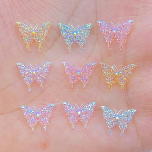 Sparkling 100 PCS 3D Butterfly Charms Kawaii Mini Nail Rhinestones Gems Glitter Acrylic Nail Art Jewelry Manicure Nail Decoration Accessories