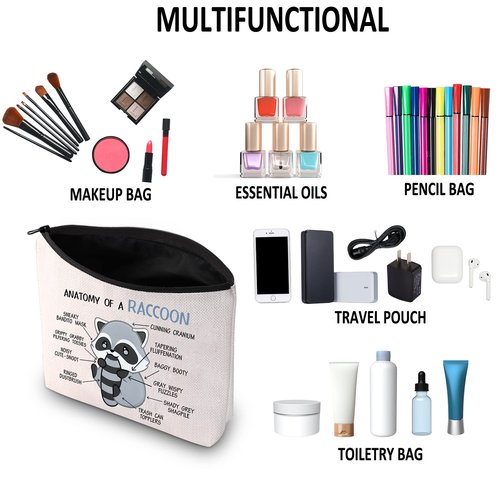 G2TUP Raccoon Lover Gift Anatomy Of A Raccoon Makeup Bag Raccoon Themed Cosmetic Bag Crazy Raccoon Lady Gift Animal Lover Zipper Travel Pouch (Anatomy Of A Raccoon White Bag)