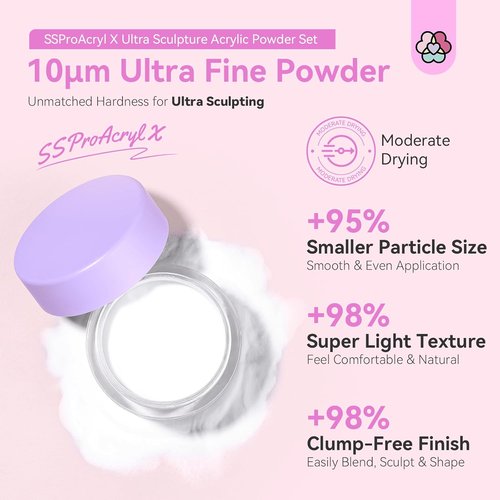 SAVILAND White Acrylic Nail Powder - Ultra-Smooth Blending for Extensions & Carving, Professional Quality