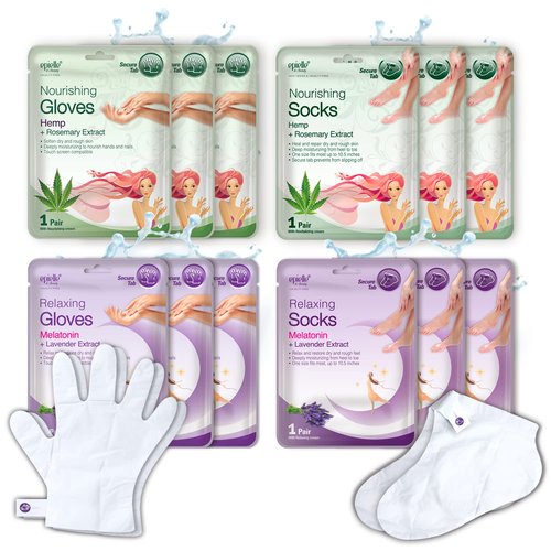 Epielle Relaxing & Nourishing Hand & Foot Masks, Soften Dry, Overworked Skin, Self Care Gifts for Women, Spa Kit, Easter Basket Stuffers, 6 Moisturizing Gloves & 6 Moisturizing Socks