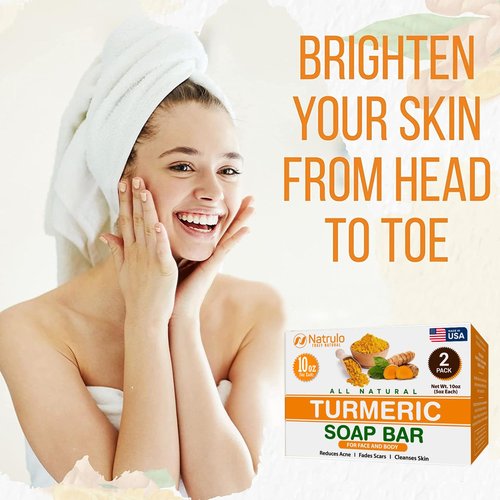 Turmeric Soap Bar for Face & Body – Natural Skin Brightening Soap for Dark Spots, Intimate Areas, Underarms – Turmeric Face Wash Reduces Acne, Fades Scars & Cleanses Skin – 5oz Bath Bars