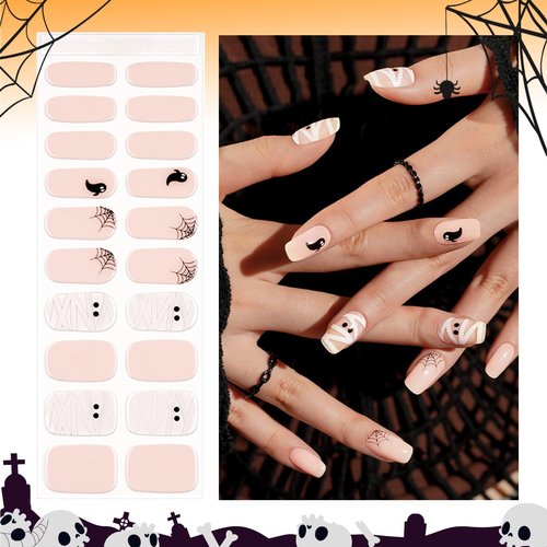 Nelikoo Halloween Semi Cured Gel Nail Strips, 20 pcs Gel Stikers, Wraps, Salon-Quality, 2 Weeks Long Lasting 605