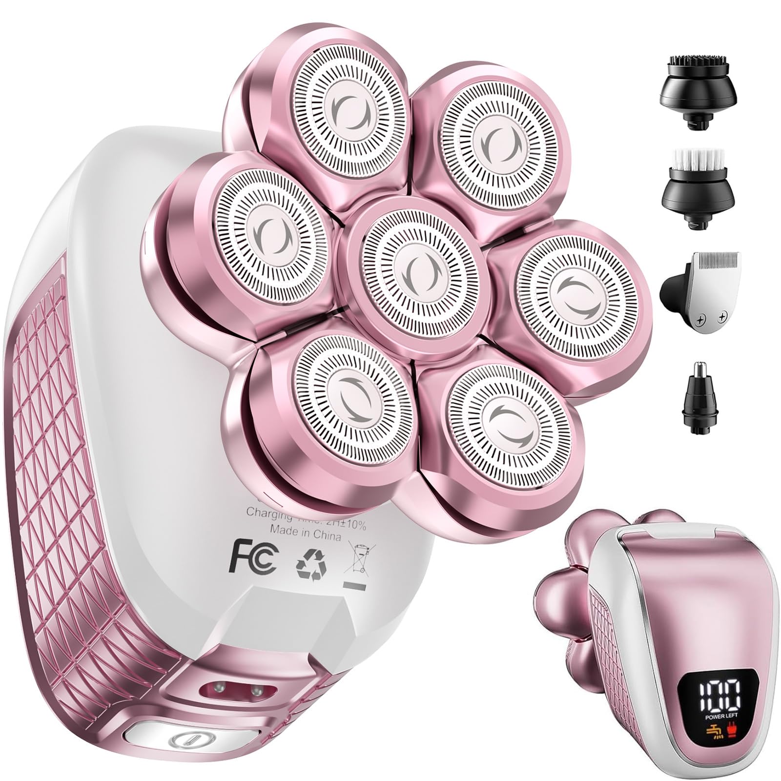 Wyklaus Electric Razors for Women Legs: 5-in-1 Rechargeable Electric Shavers for Body - Waterproof Wet Dry Hair Remover for Lady Face Underarms Public Valentine's Day Gifts (Light Pink)