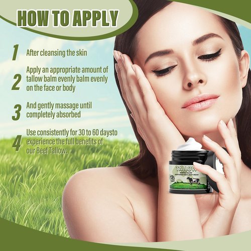 MINIBIRD Beef Tallow for Skin, Tallow and Honey Balm, 100% Organic Beef Tallow Blam Grass Fed Finished Whipped Tallow, Unscented Face Cream Moisturizer Body Lotion Skin Care for Sensitive