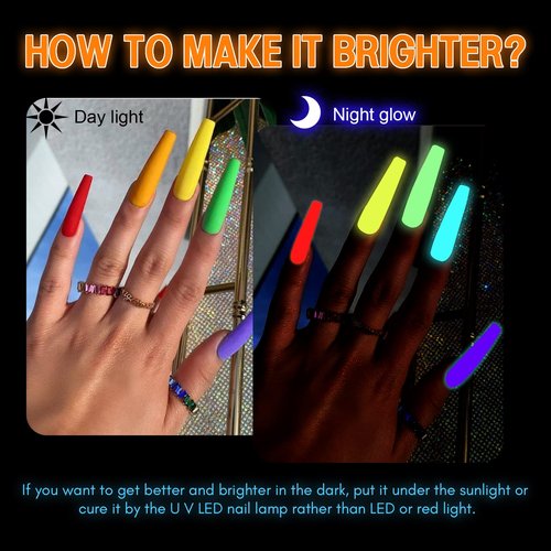 SAVILAND Glows in The Dark Nail Polish Set 24 Holiday Brighrly Colors Luminous Quicking-drying U V Neon Gel Nail Polish Set Reflective Glow Effect Full Coverage Easy to Use Gel Polish Holiday Gifts