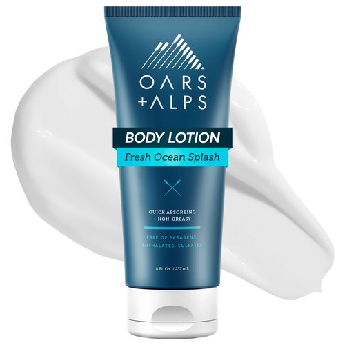Oars + Alps Body Lotion, Moisturizing Body Lotion with Vitamin E, Shea Butter & Magnesium for All Skin Types, Hydrating, Soothing, Quick Absorbing, Non Greasy, Fresh Ocean Splash, 8oz