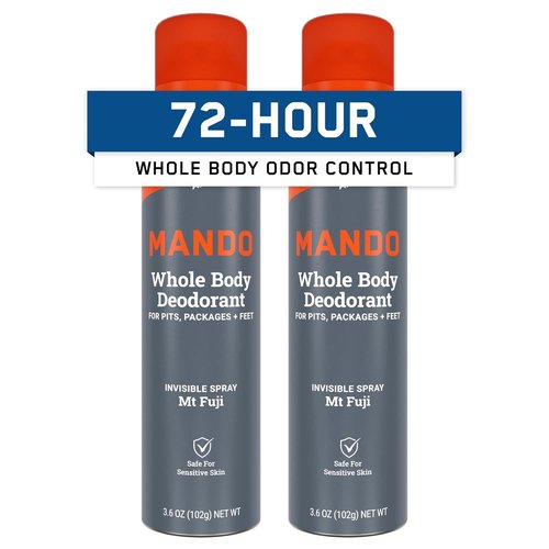 Mando Whole Body Deodorant For Men - Invisible Spray - 72-Hour Odor Control - Aluminum & Benzene Free - 3.6 oz Cans (Pack of 2) - Mt Fuji