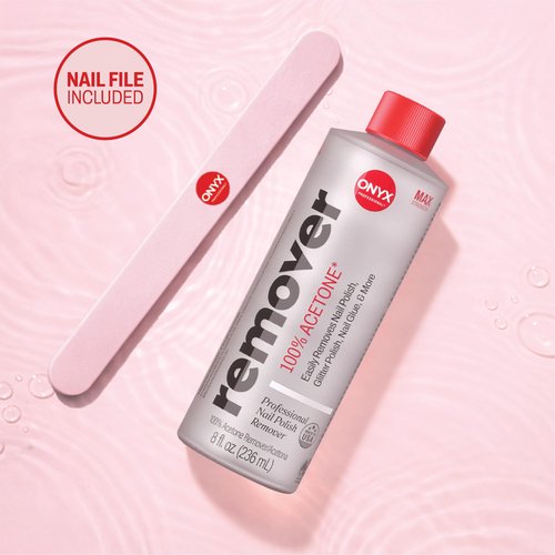 Onyx Professional 100% Pure Acetone Nail Polish Remover Kit with 7 inch Nail File, 8 fl oz - Made in USA, Maximum-Strength Gel Polish Remover, Artificial & Glitter Nail Polish