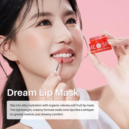 SPODARE Sleeping Lip Mask Strawberry - Overnight Lip Treatment, Lip Care Hydration, Repair for Dry Cracked Lips, Vitamin C, Soft and Nourished Lips Overnight, Christmas, with Shea Butter - 0.42 Fl Oz