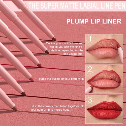 Evpct 12Pcs Retractable Lip Liner Set - Sculpt & Shape Lips in Mauve, Maroon, Red, & More