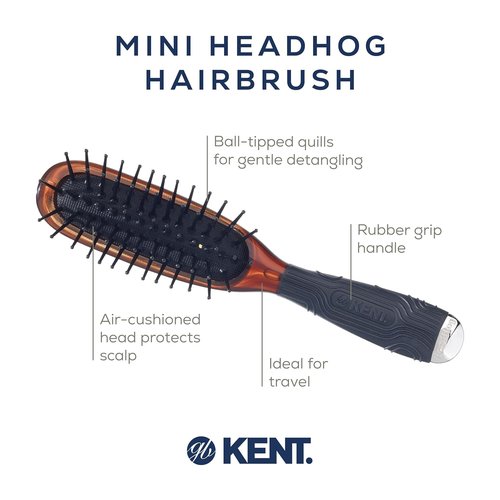 Kent Minihog Detangler Brush - Anti-Static Hair Brush with Ergonomic Grip for All Hair Types