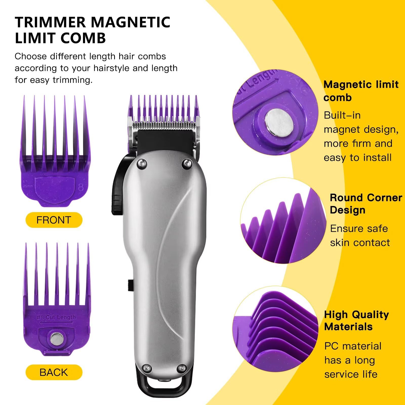 WELURE for Andis Master Clipper Accessories - 10 Magnetic Cutting Guards 1/16", 1/8", 3/16", 1/4", 3/8",1/2", 5/8", 3/4", 7/8", and 1 - for All Professional Haircutting Needs