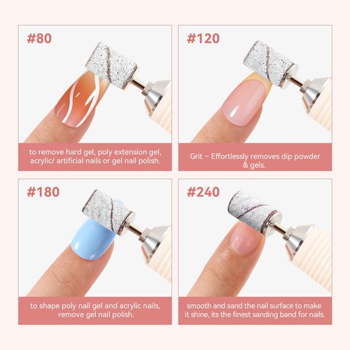 Makartt Sanding Bands for Nail Drill - 100 Pcs Nail File Sanding Bands for Drill Bits #240 Medium Grits for Acrylic Nails Gel Removing and Shaping, Upgrade Thicker Durable Sanding Drill Bit, White