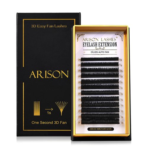 Arison Lashes 3D Easy Fan Lashes 0.03丨0.05丨0.07丨0.10 Thicknesses B丨J丨C丨CC丨D丨DD丨M丨L Curl Eyelash Extension Volume 1 Second Blooming Flower Fake Lash(3D Easy Fan 0.07-D-8-15mix)