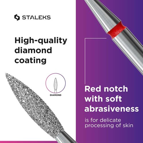 Staleks Pro Diamond Nail Drill Bit Flame Red Expert – 2.3mm Head Diameter, 10mm Working Part – Professional Nail Drill Bit – Diamond Coating – Precisie Cuticle & Nail Care