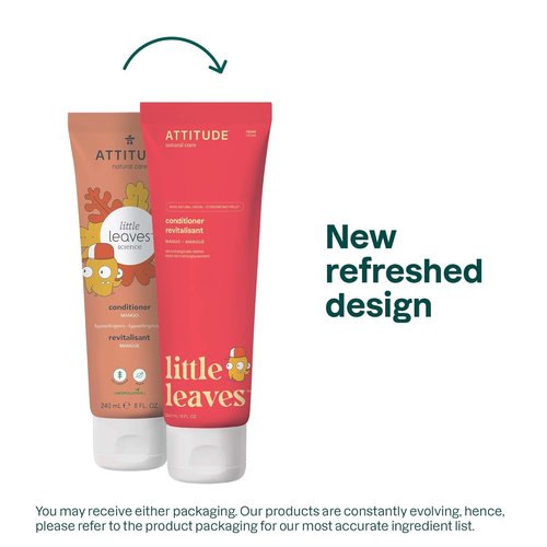 ATTITUDE Natural Kids Conditioner - Hypoallergenic & Vegan, Plant-Based, Mango Scent, 8 Fl Oz