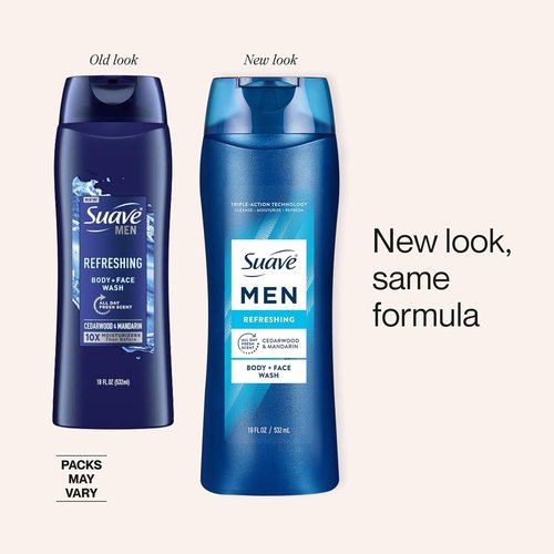 Suave Men Moisturizing Body & Face Wash - Cedarwood & Mandarin Scent | 18 Oz, Pack of 6
