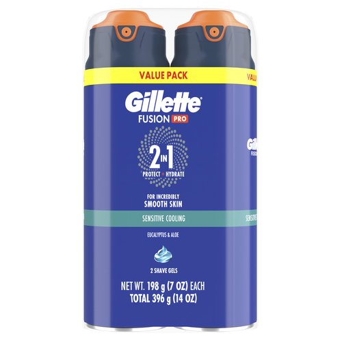 Gillette PRO Shaving Gel For Men Cools To Soothe Skin And Hydrates Facial Hair, TWIN PACK - Total 14oz, ProGlide Sensitive 2 in 1 Shave Gel
