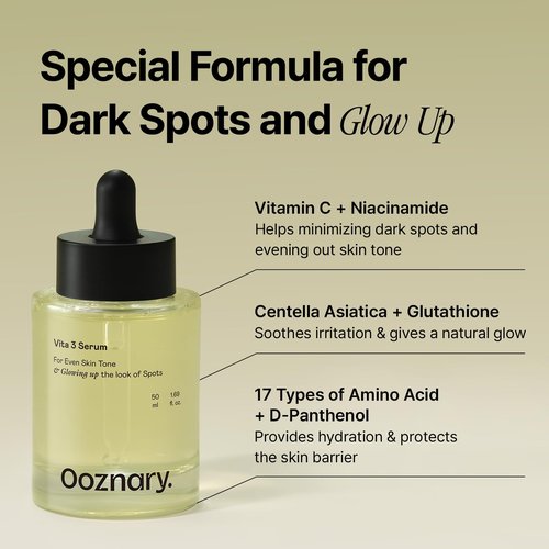 Ooznary Vita 3 Serum with Vitamin C Derivatives and Niacinamide plus Glutathione for Uneven Skin Tone & Dull Skin | Korean Skin care | 1.69 fl.oz 50ml