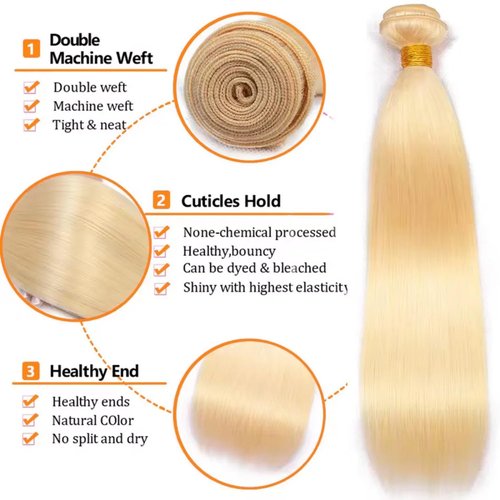 613 Straight Human Hair 16 Inch 100g/Pack 12A Unprocessed Myanmar Blonde One Bundle Double Weft Quick Wave Extensions for Women